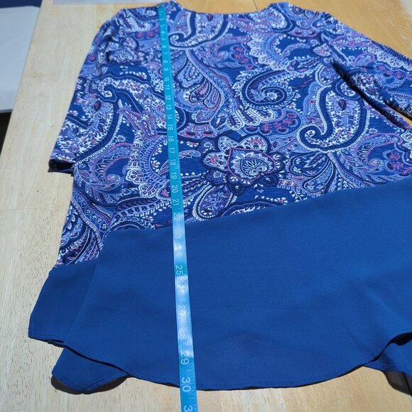 Chico's Blue Paisley Print V-Neck with sheer Chiffon hem Tunic Chico's 2 Sz 12‎ - Picture 12 of 14